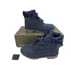 Timberland Premium 6 in Waterproof Boot Navy Nubuck Ribbon Junior Size 7 Big Kid